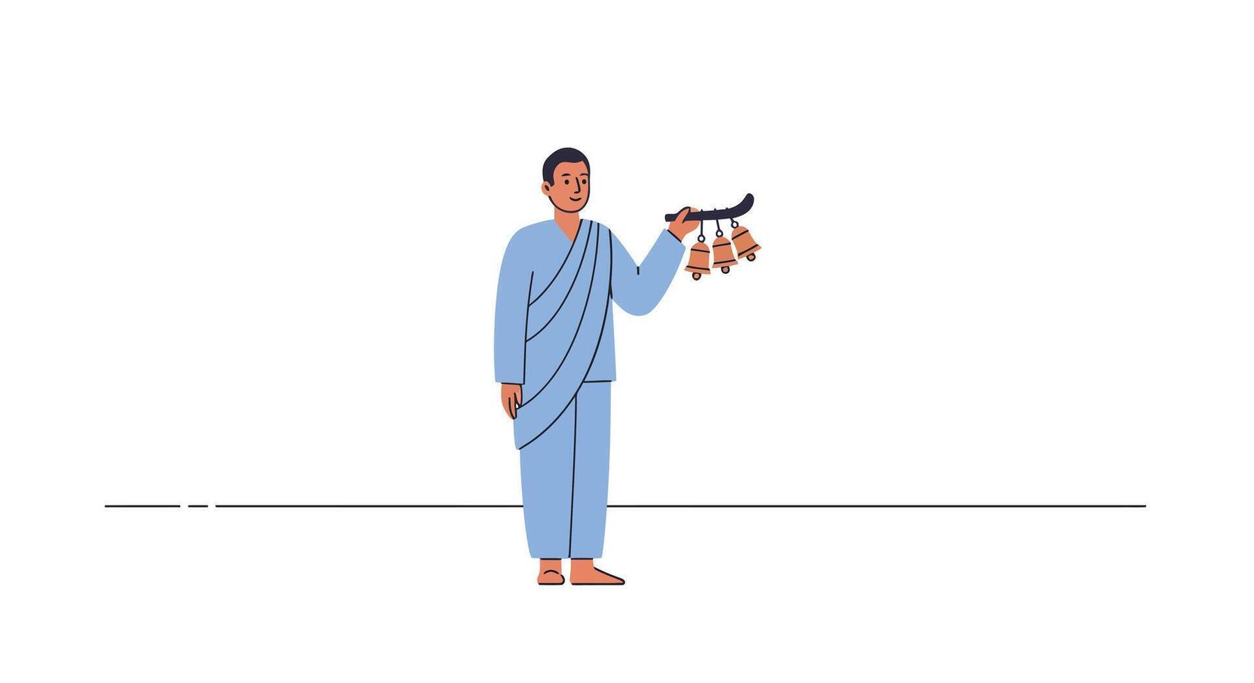 Person in traditional attire holding colorful objects in flat art vector