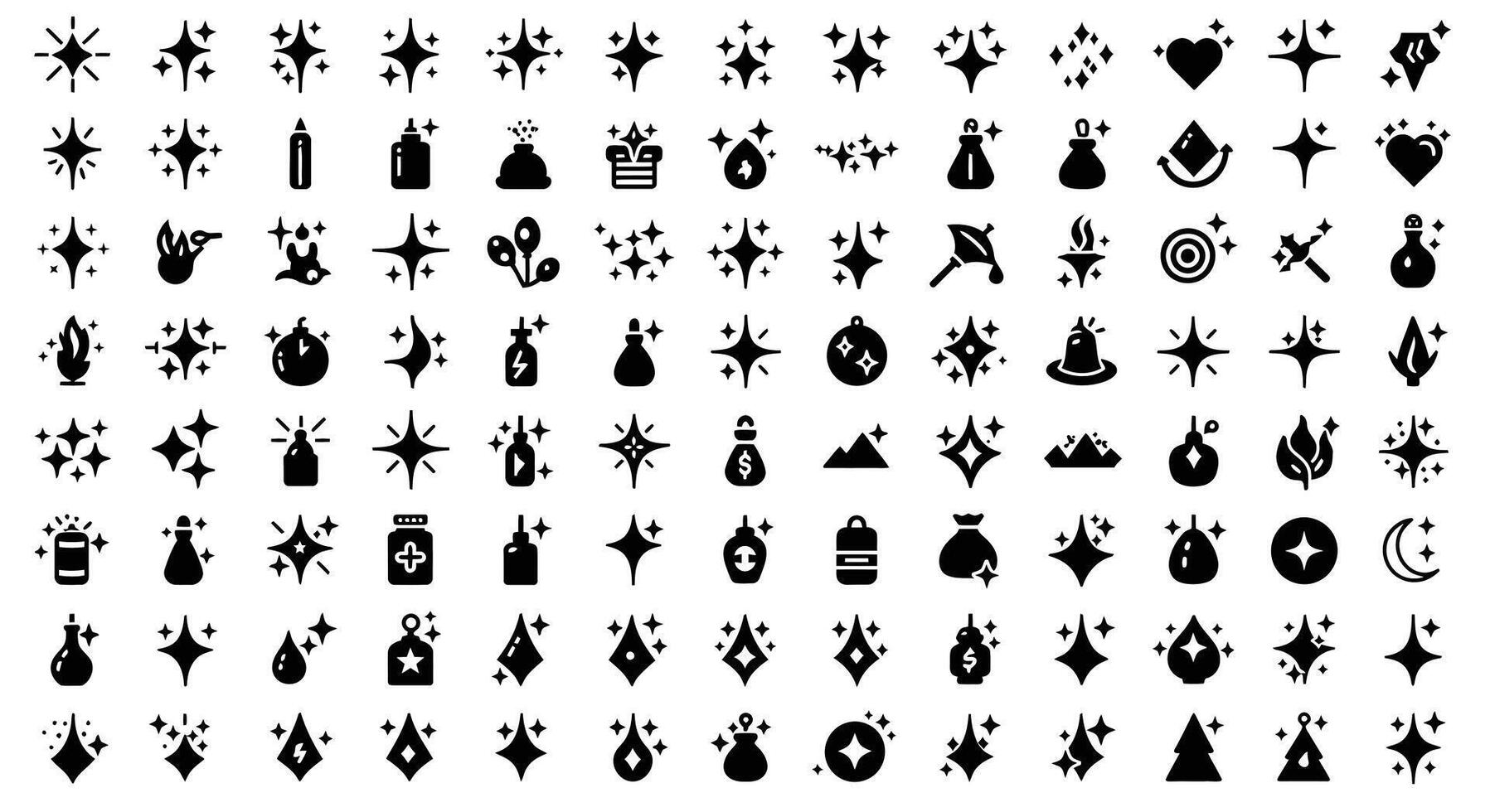 Minimalistic black icons featuring various shapes and symbols in flat art style illustration vector