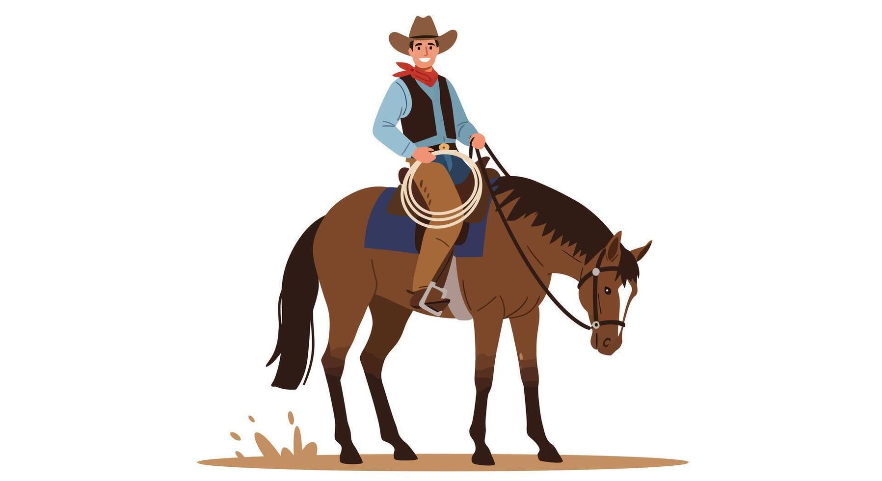 Cowboy riding a horse in a detailed flat art style illustration vector