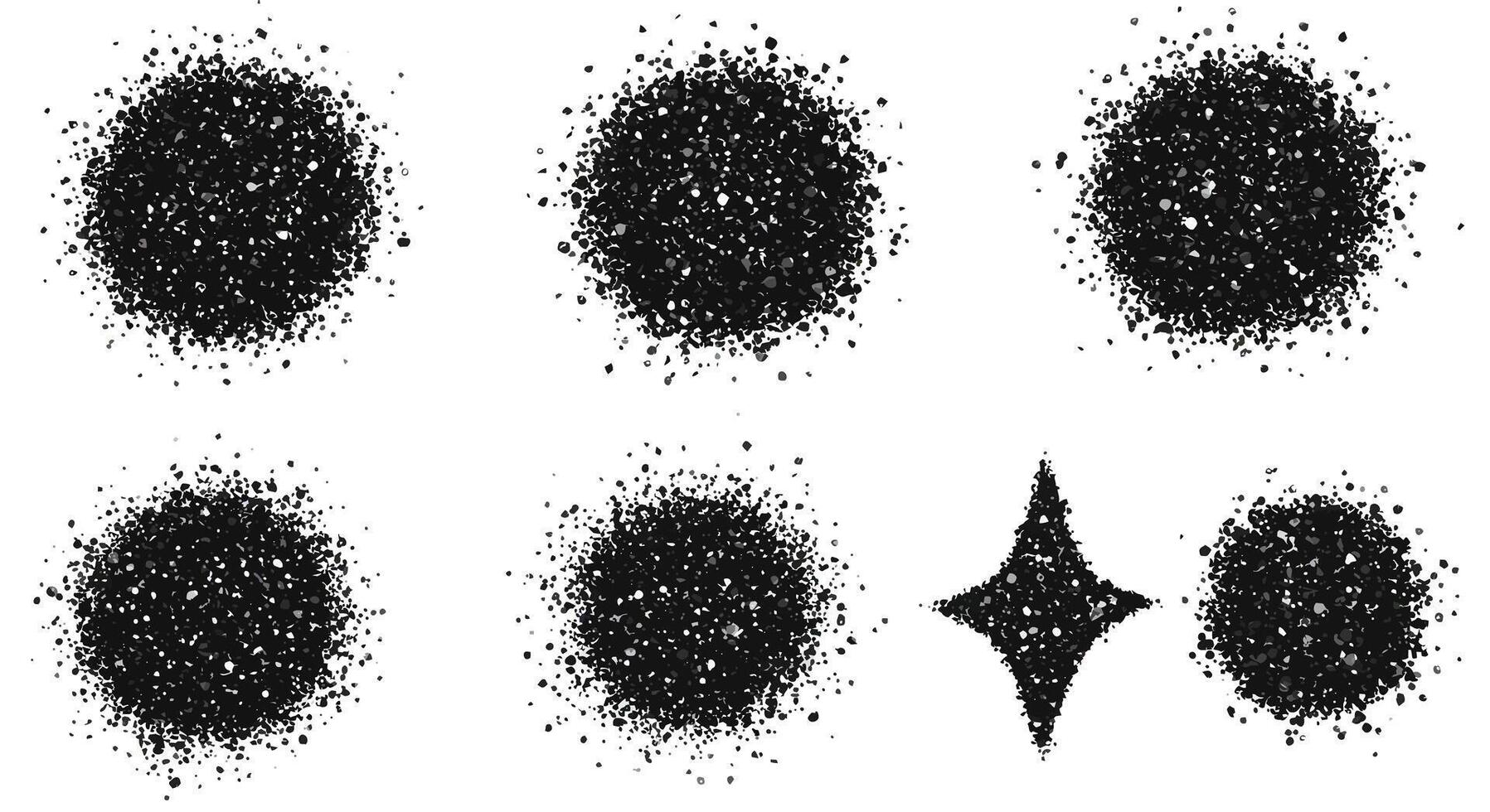 Black splatter circles transition to star shape in minimal illustration vector