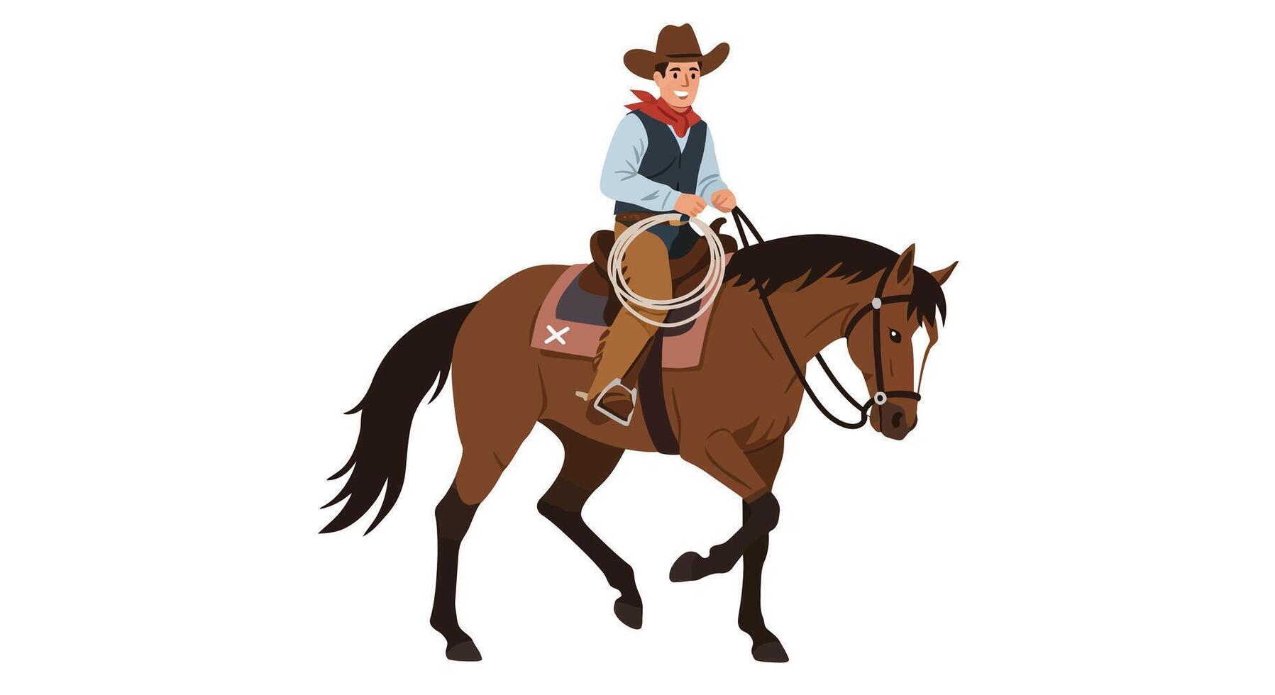 Cowboy riding a horse in flat style art illustration vector