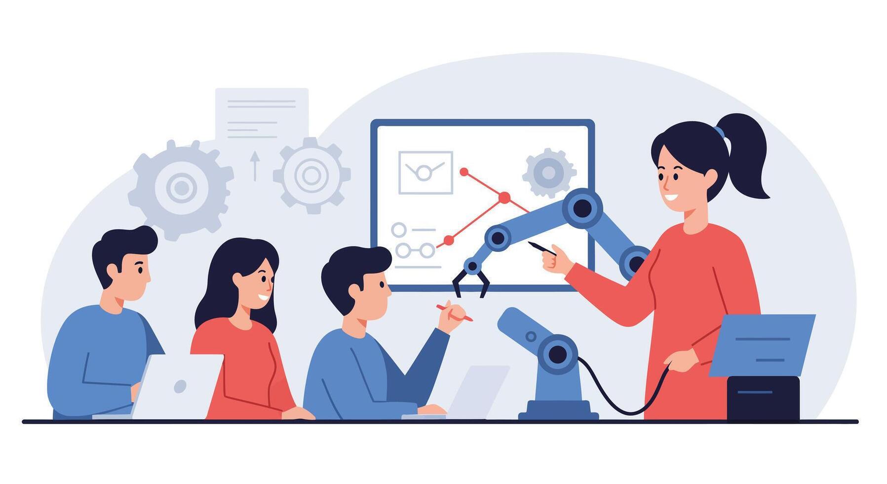 Teaching robotics concepts with flat design style illustration for educational purposes vector