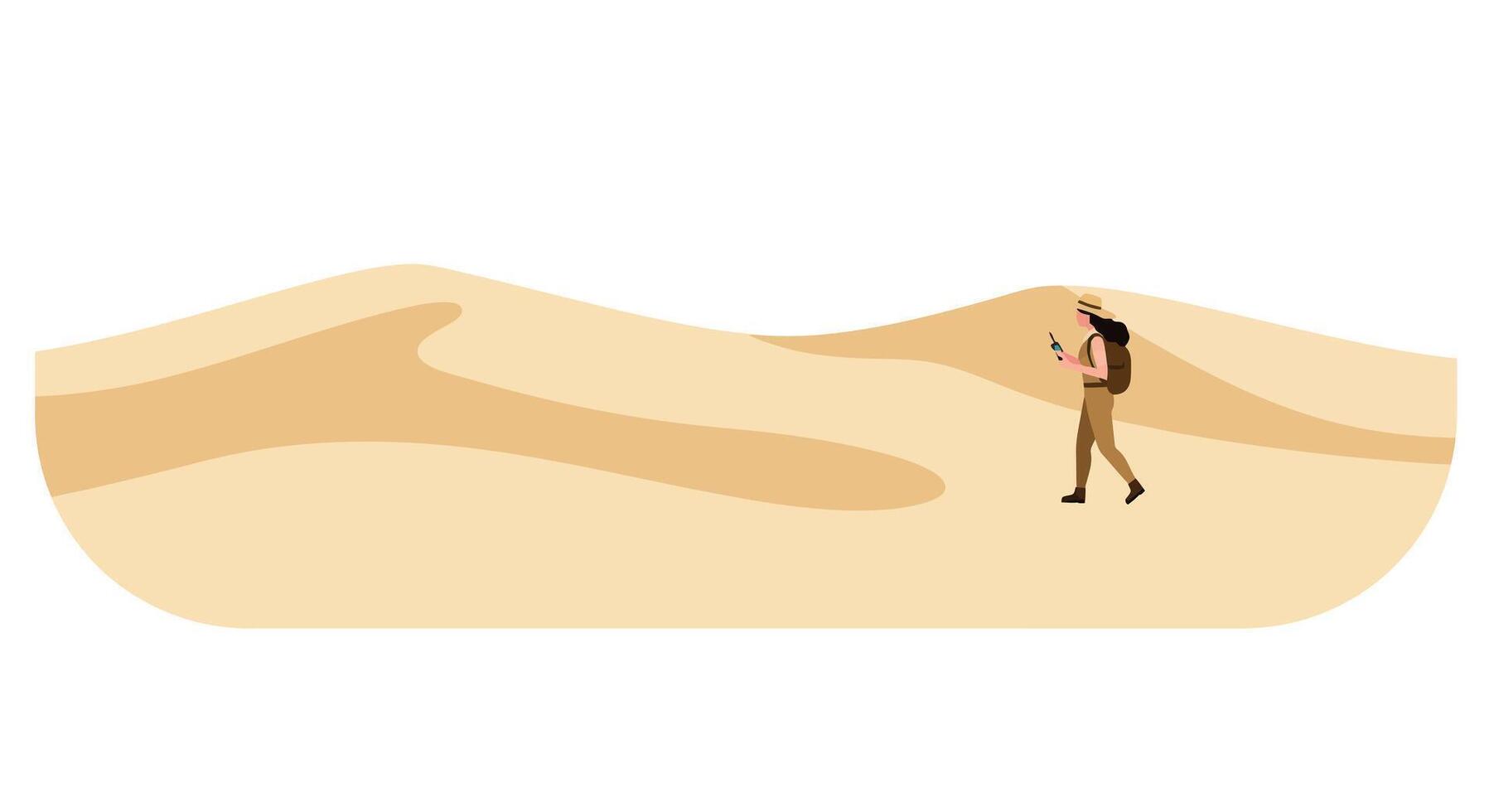 Hiker in desert landscape with minimal style showcased in vibrant art vector