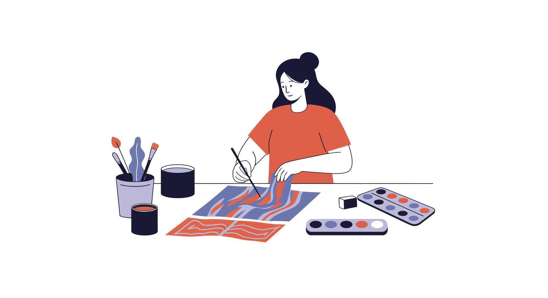 Artist creating colorful patterns in flat design style art vector