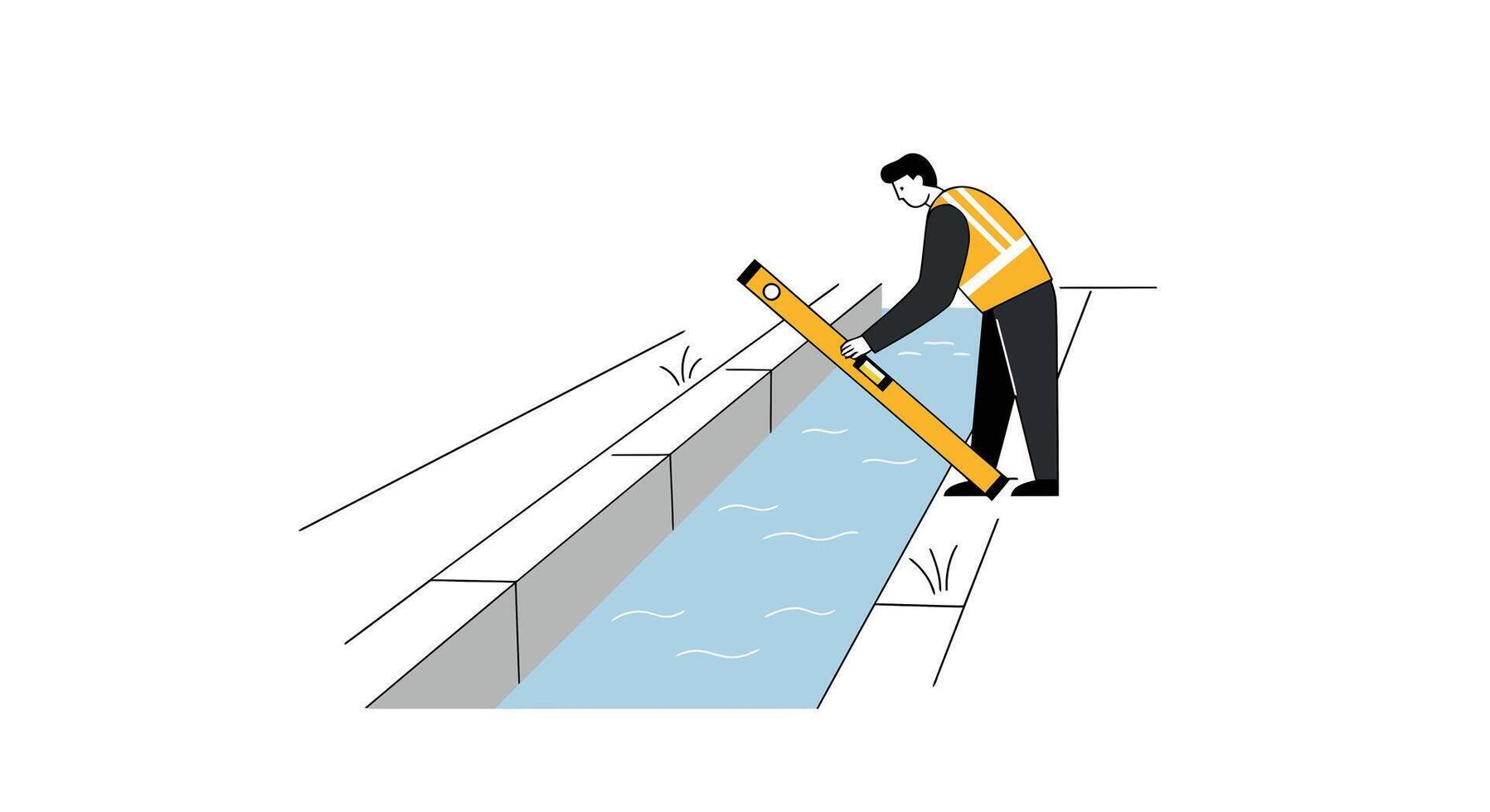 Worker using a level tool to check water flow in flat illustration vector