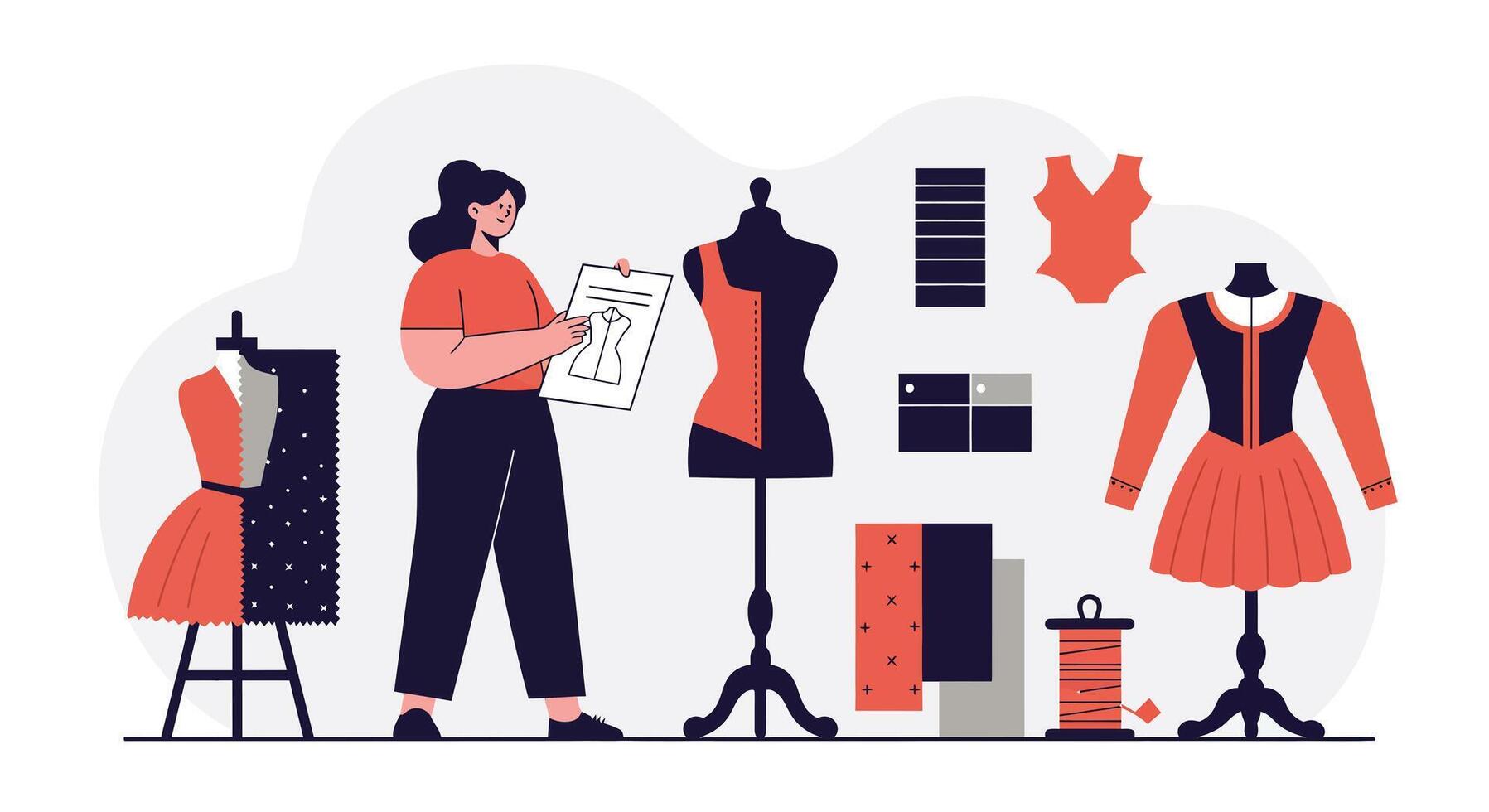 Fashion designer working on patterns in flat and minimal art vector