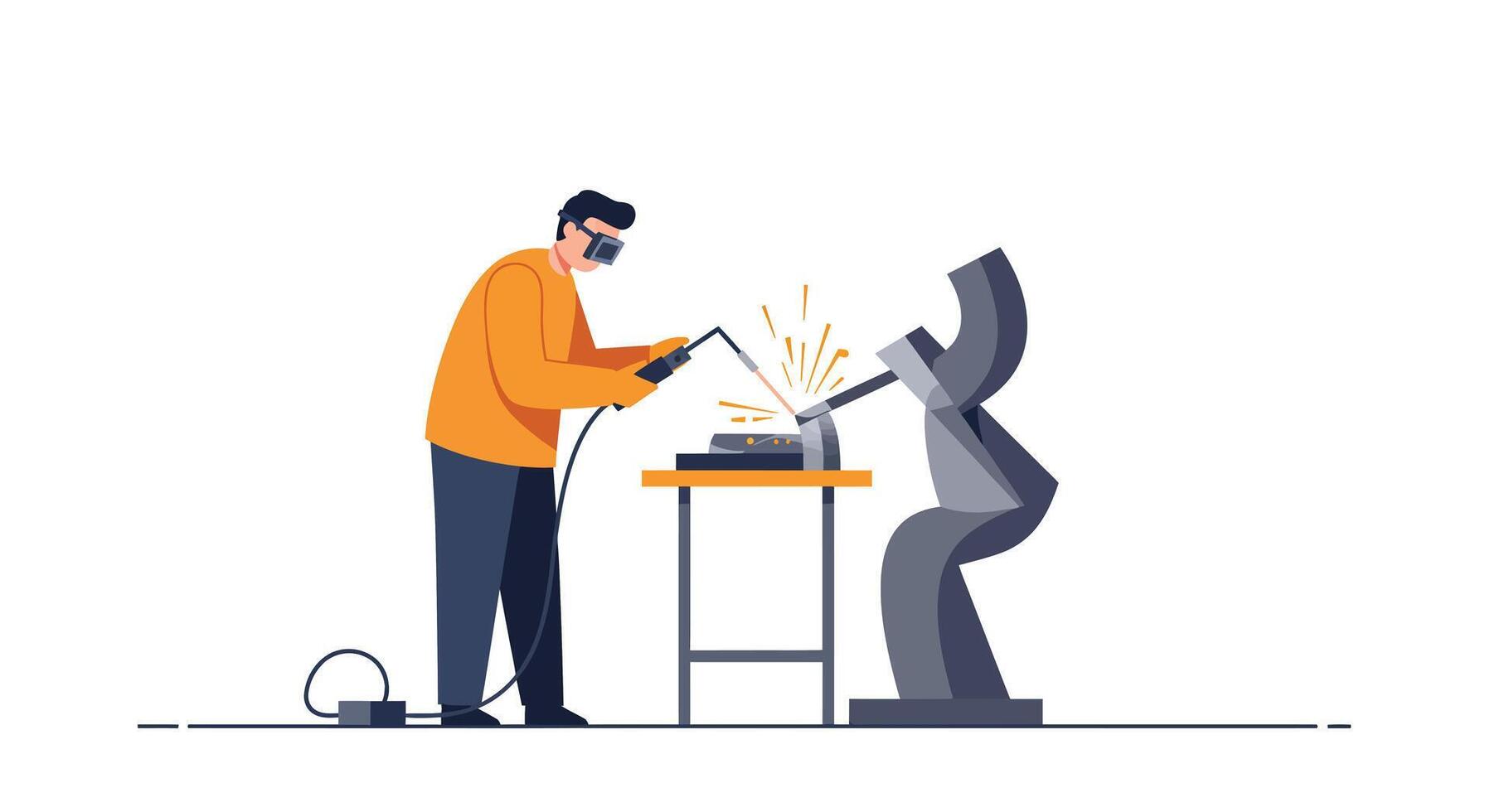 Welder using tools to create sculpture in flat art illustration vector