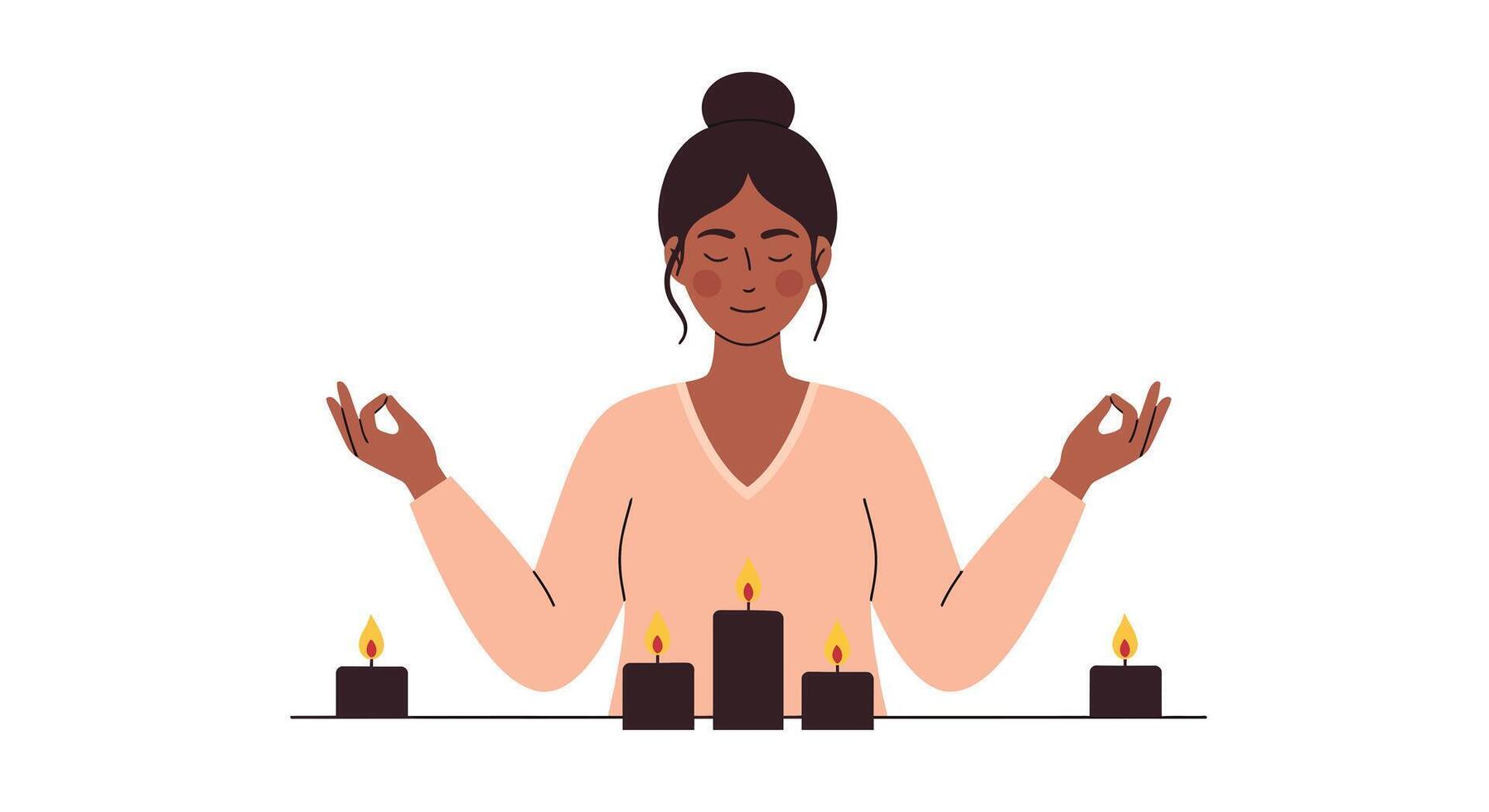 Mindfulness meditation with candles in flat art style illustration vector
