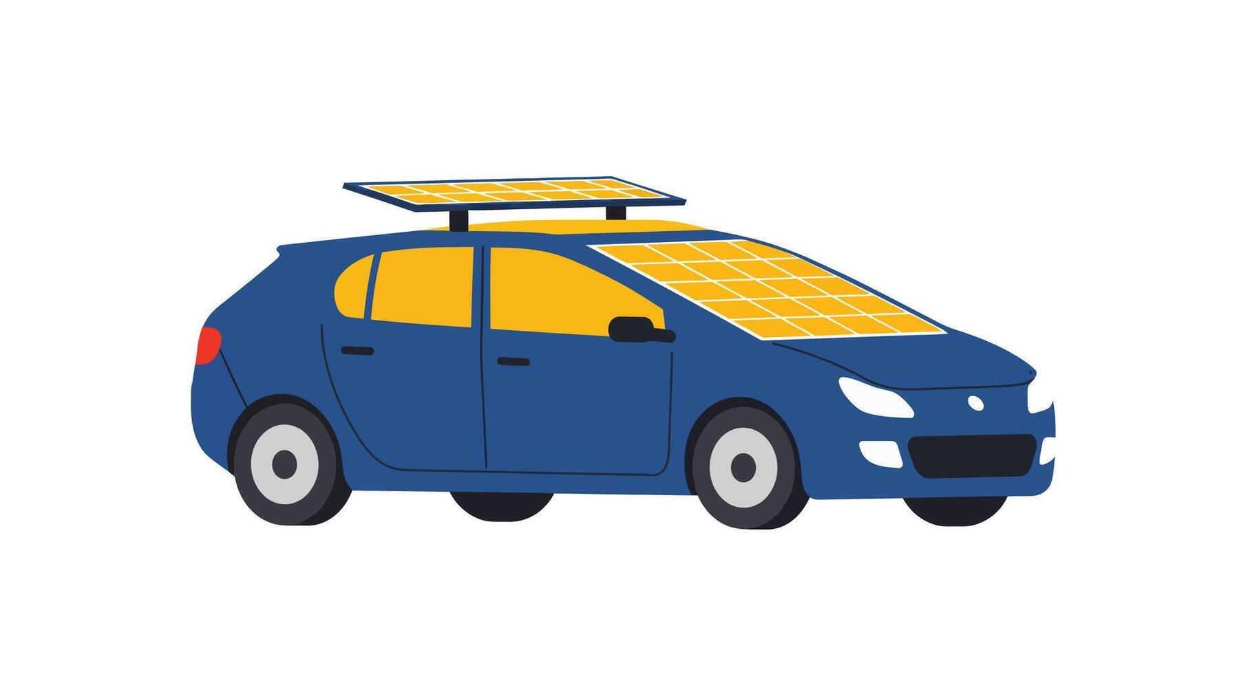 Solar-powered car design in flat style showcasing eco-friendly features in art vector
