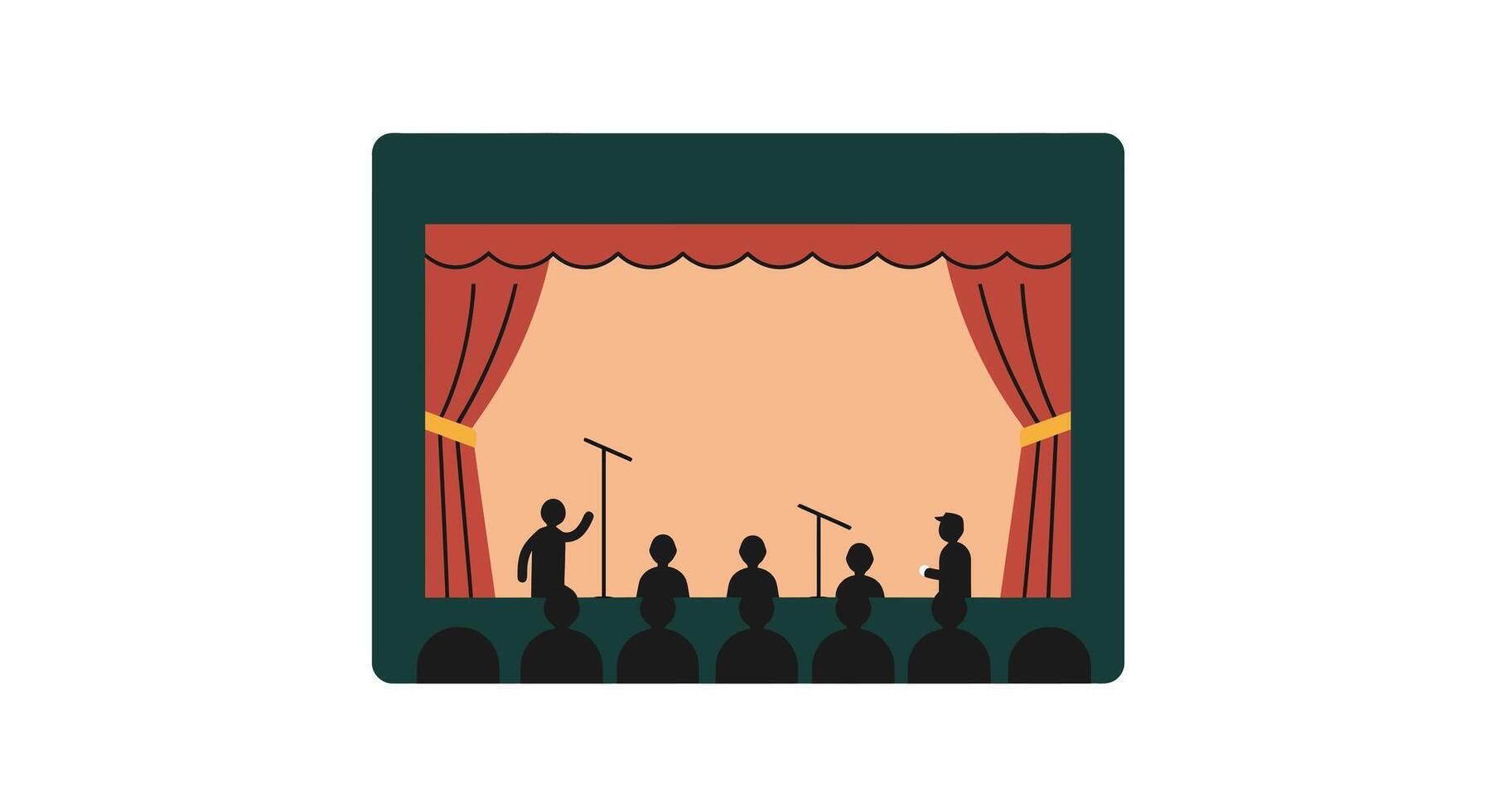 Stage performance with musicians and audience in flat art vector