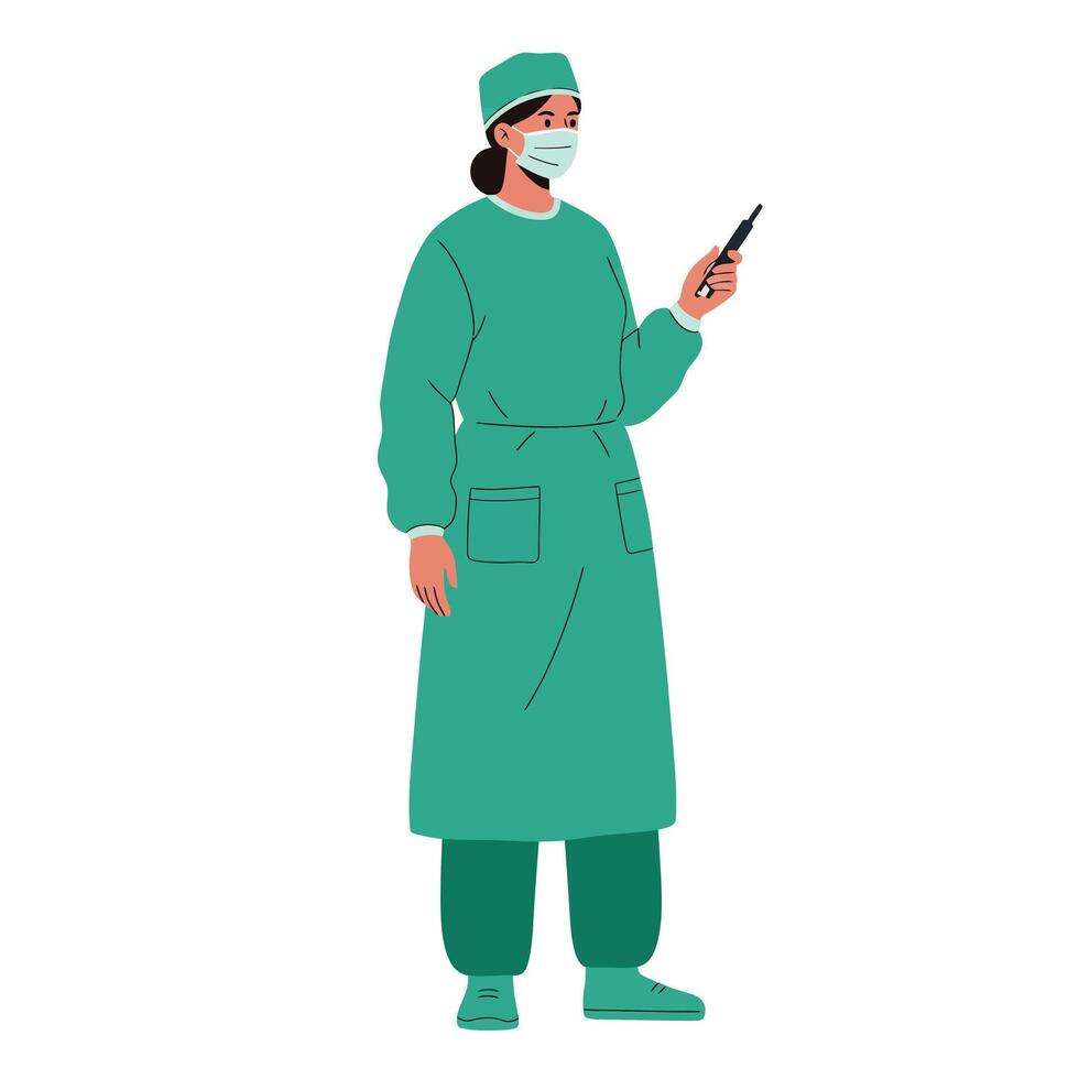 Surgeon holding a medical tool in flat style illustration vector
