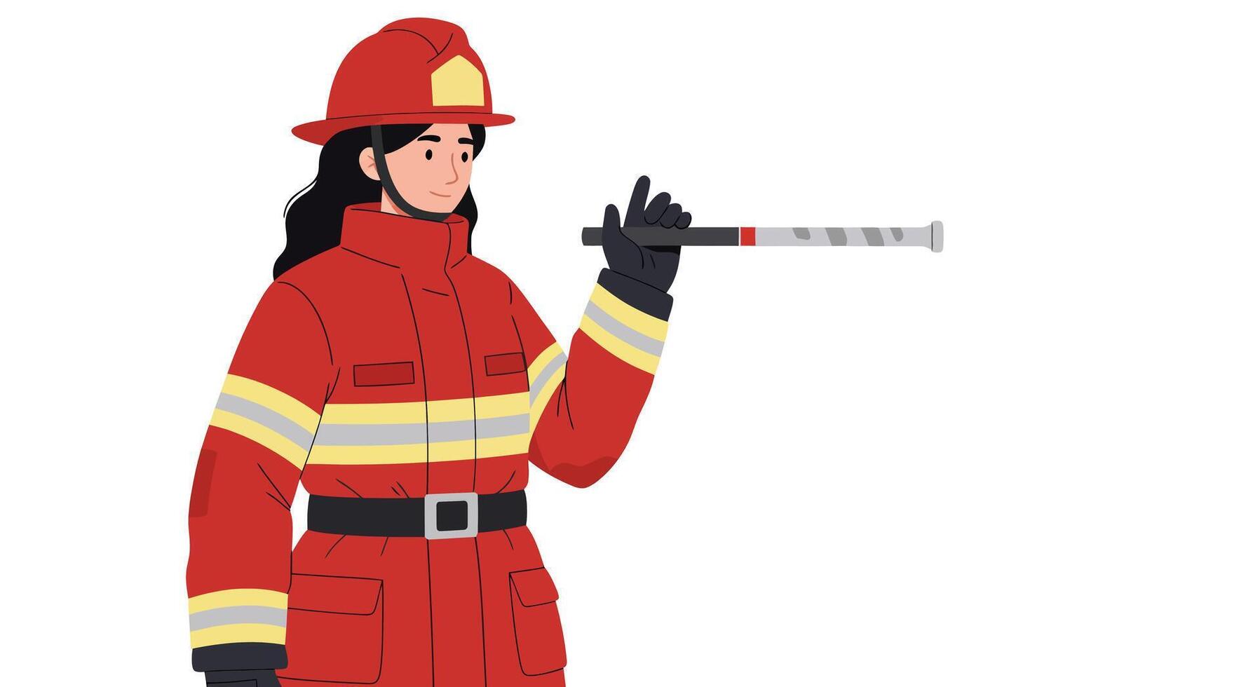 Firefighter character in bright red uniform with detailed flat illustration vector