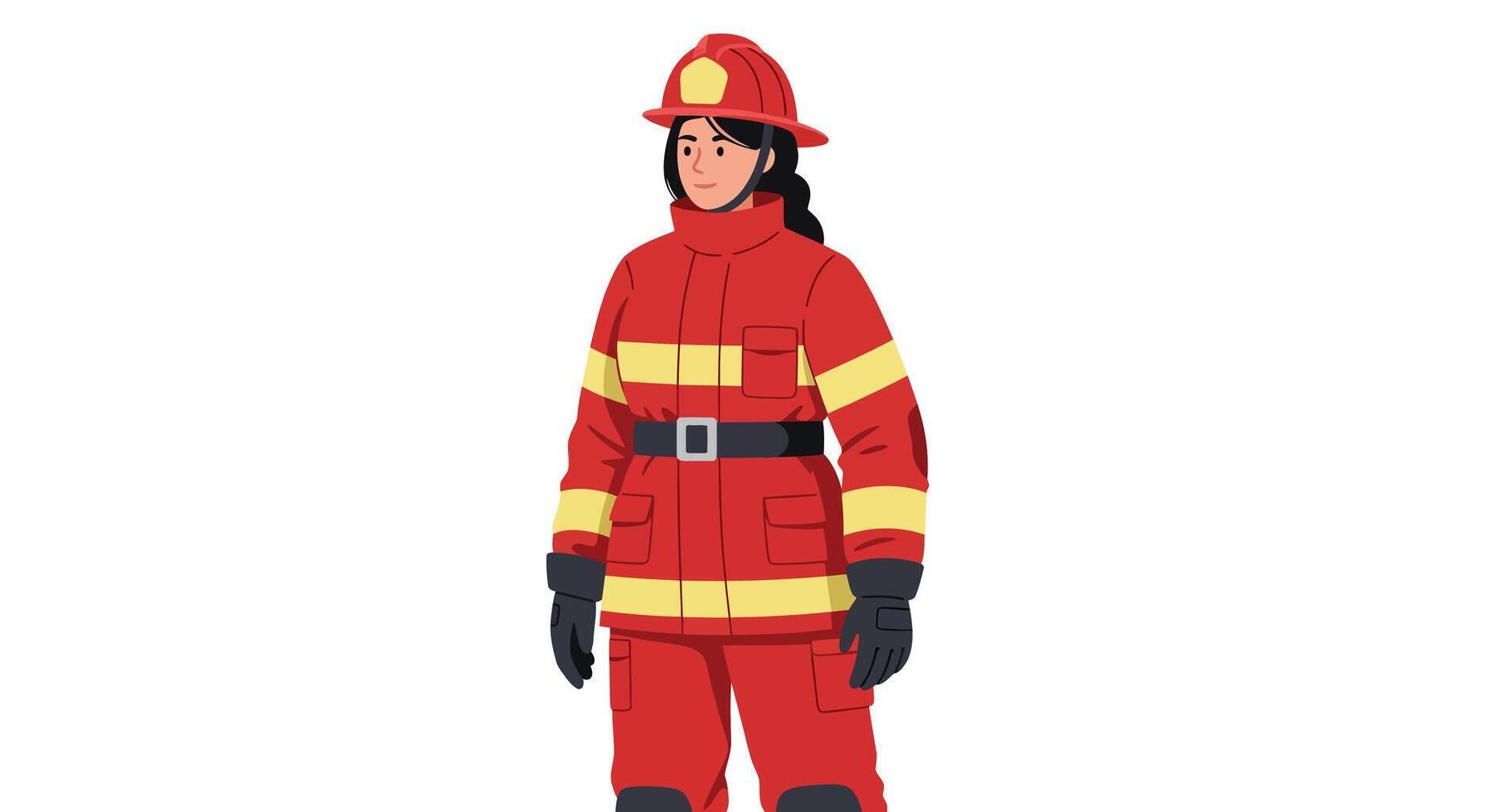 Firefighter character wearing bright red uniform in flat, minimal art vector