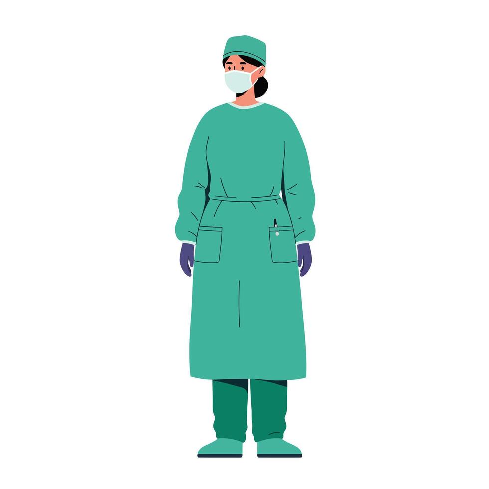 Medical professional in scrubs standing confidently in a flat art style illustration vector