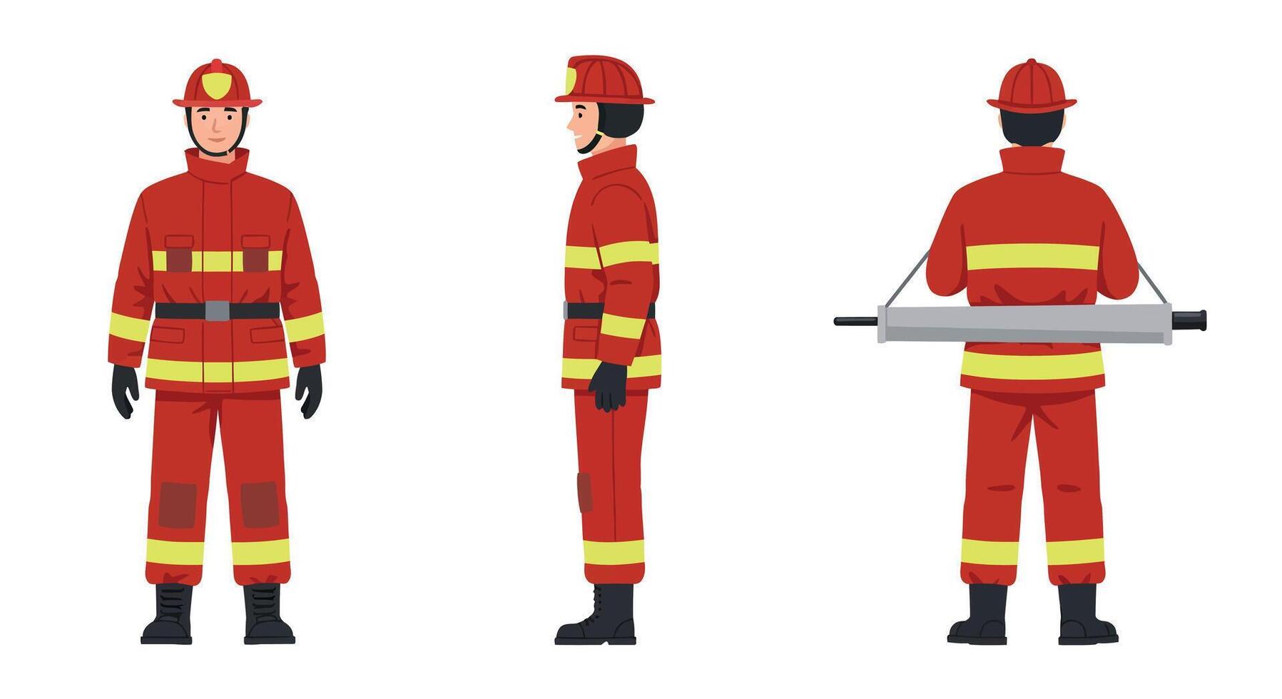 Firefighter character transformation in flat design art vector