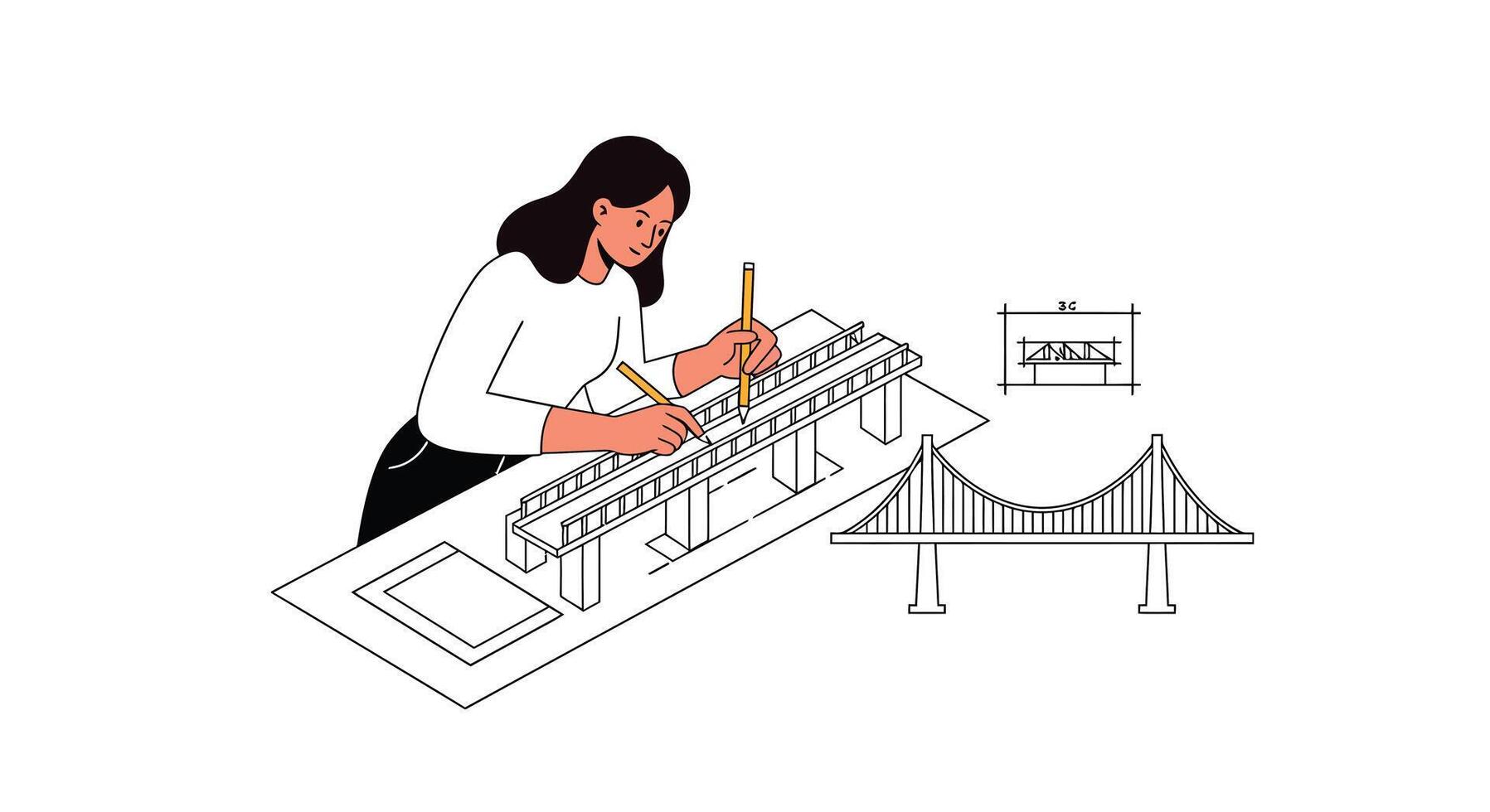 Architect sketching building design in flat style art vector