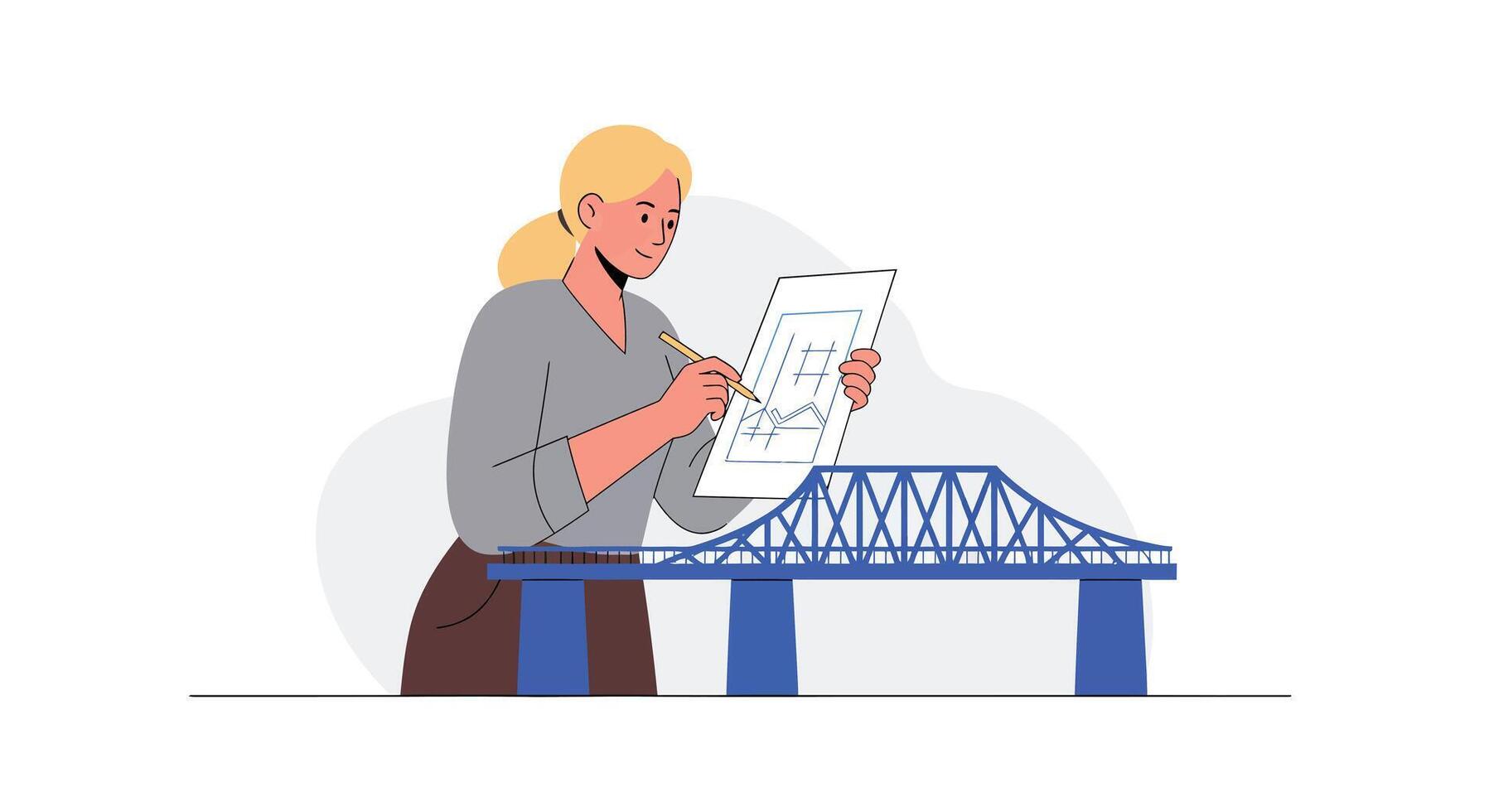Engineer sketching bridge design in minimal style art vector
