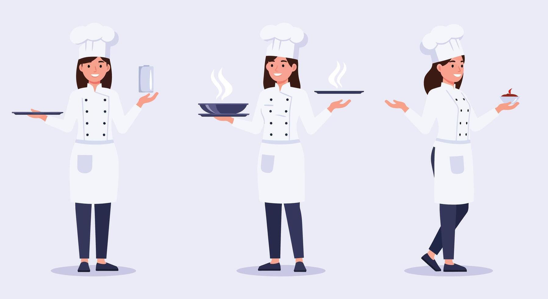 Chef character transformation in three frames with flat design art vector