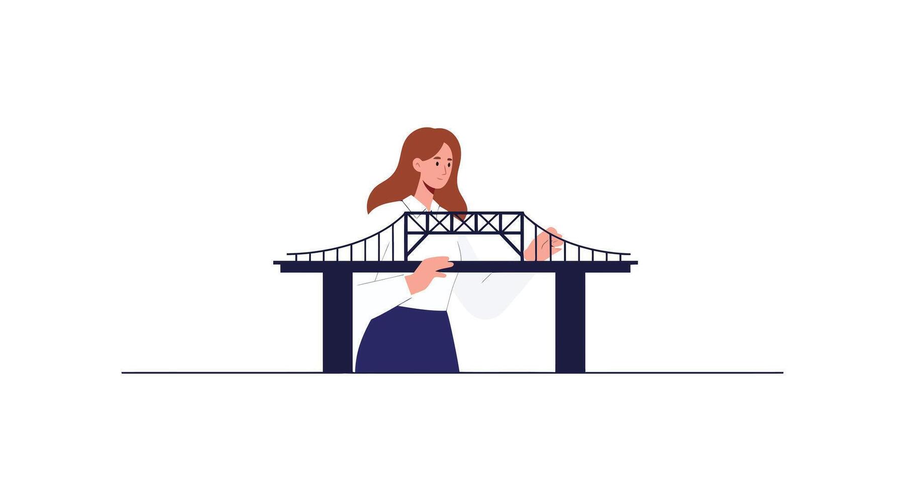 Woman constructing a bridge in flat design art vector