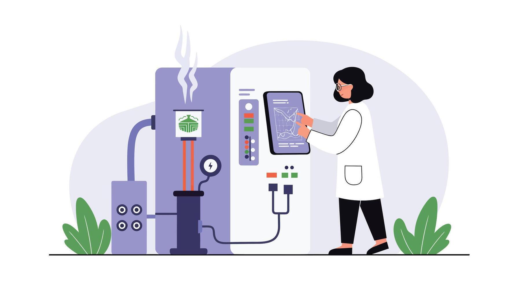 Scientist adjusting machine settings in a flat style illustration vector