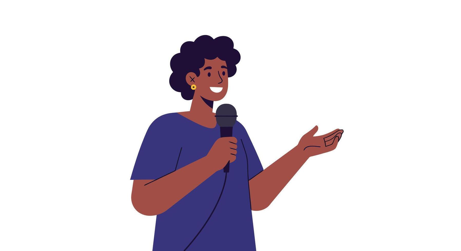 Smiling woman holding microphone in flat design style art vector