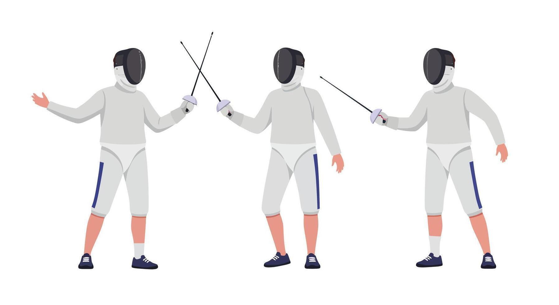 Fencing athlete in action showcasing movements in flat illustration vector