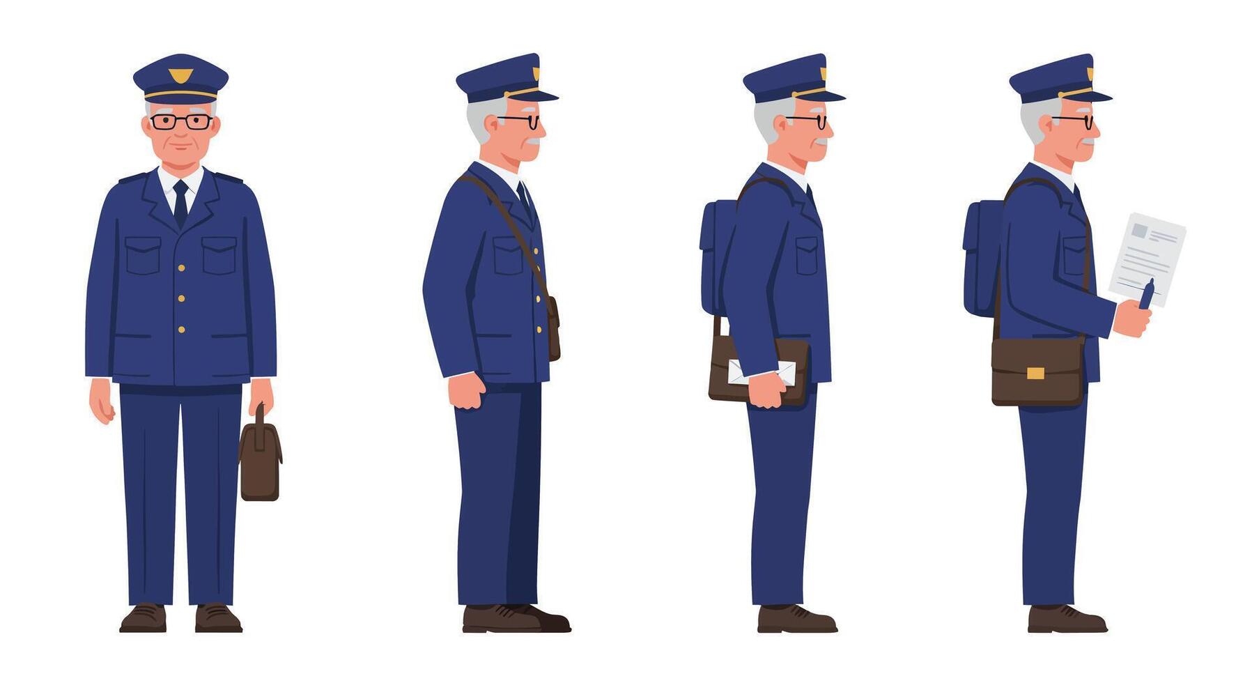 Police officer character in various poses with flat design style art vector