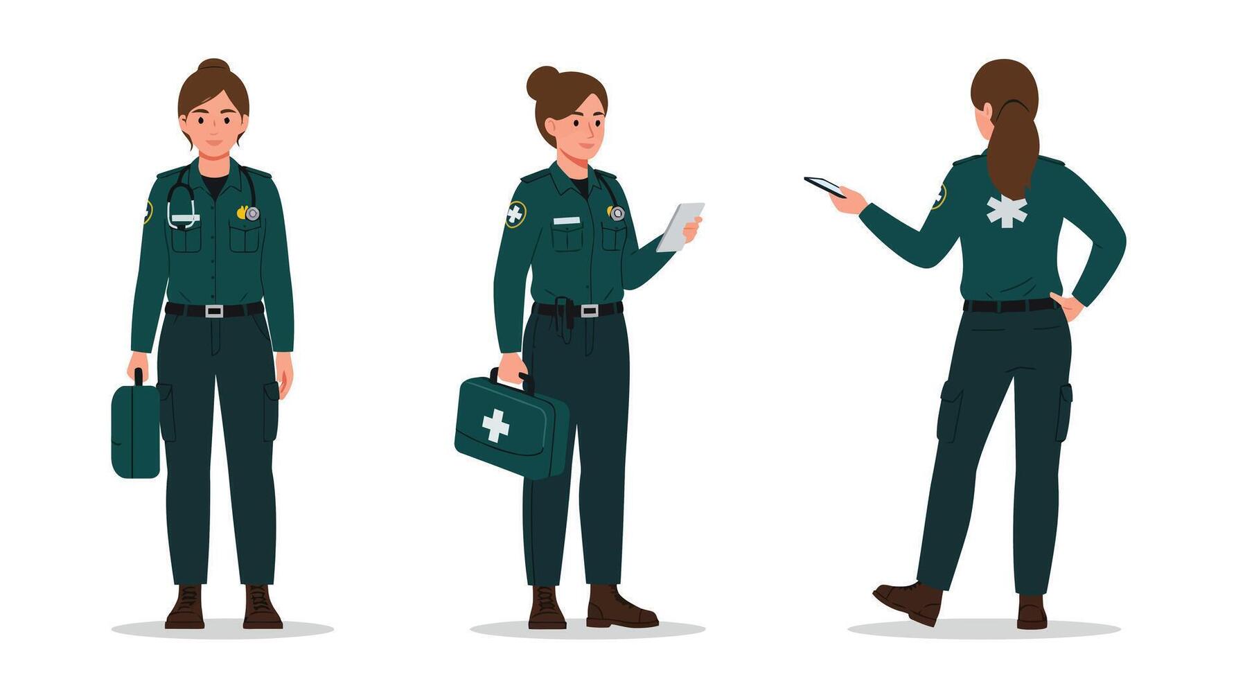 Medical professional in uniform performing tasks in flat illustration vector