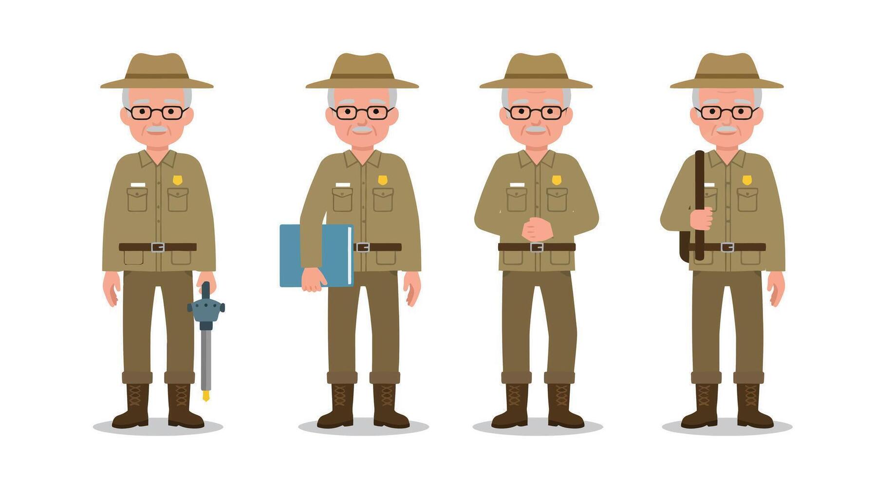 Ranger character evolution in flat style showcasing different poses and accessories illustration vector