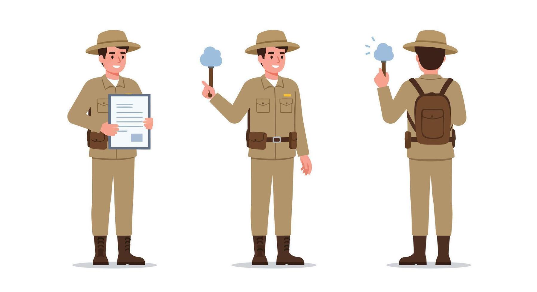 Ranger character in flat design showcasing document and cotton candy art vector