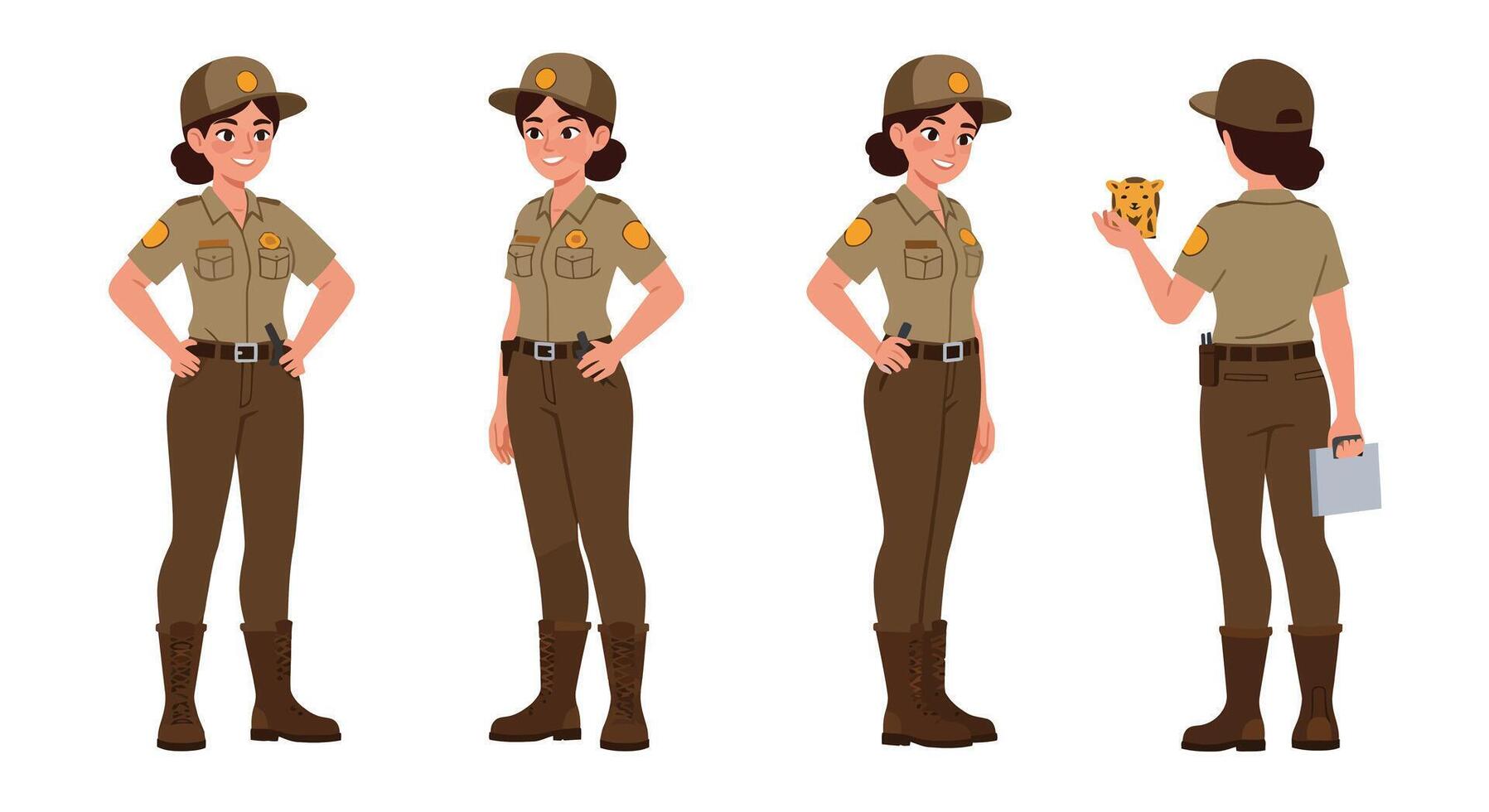 Park ranger character design in flat style showing multiple poses art vector