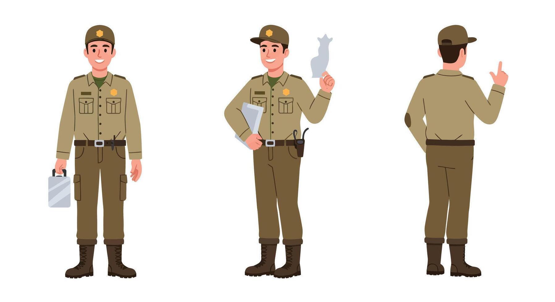 Character design of a police officer in flat style showcasing different poses illustration vector