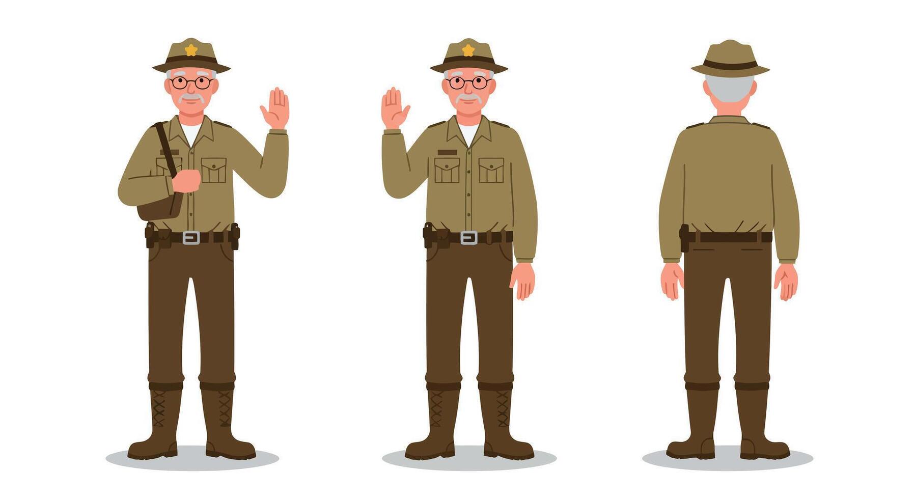 Ranger character design in flat style with various poses for illustration vector