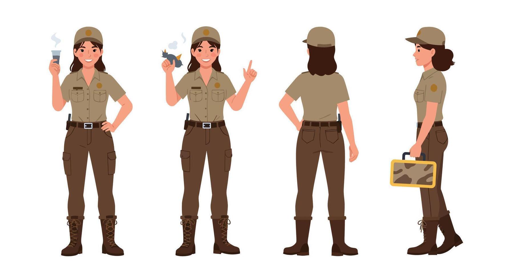 Character transformation from casual pose to action-ready stance in flat art vector
