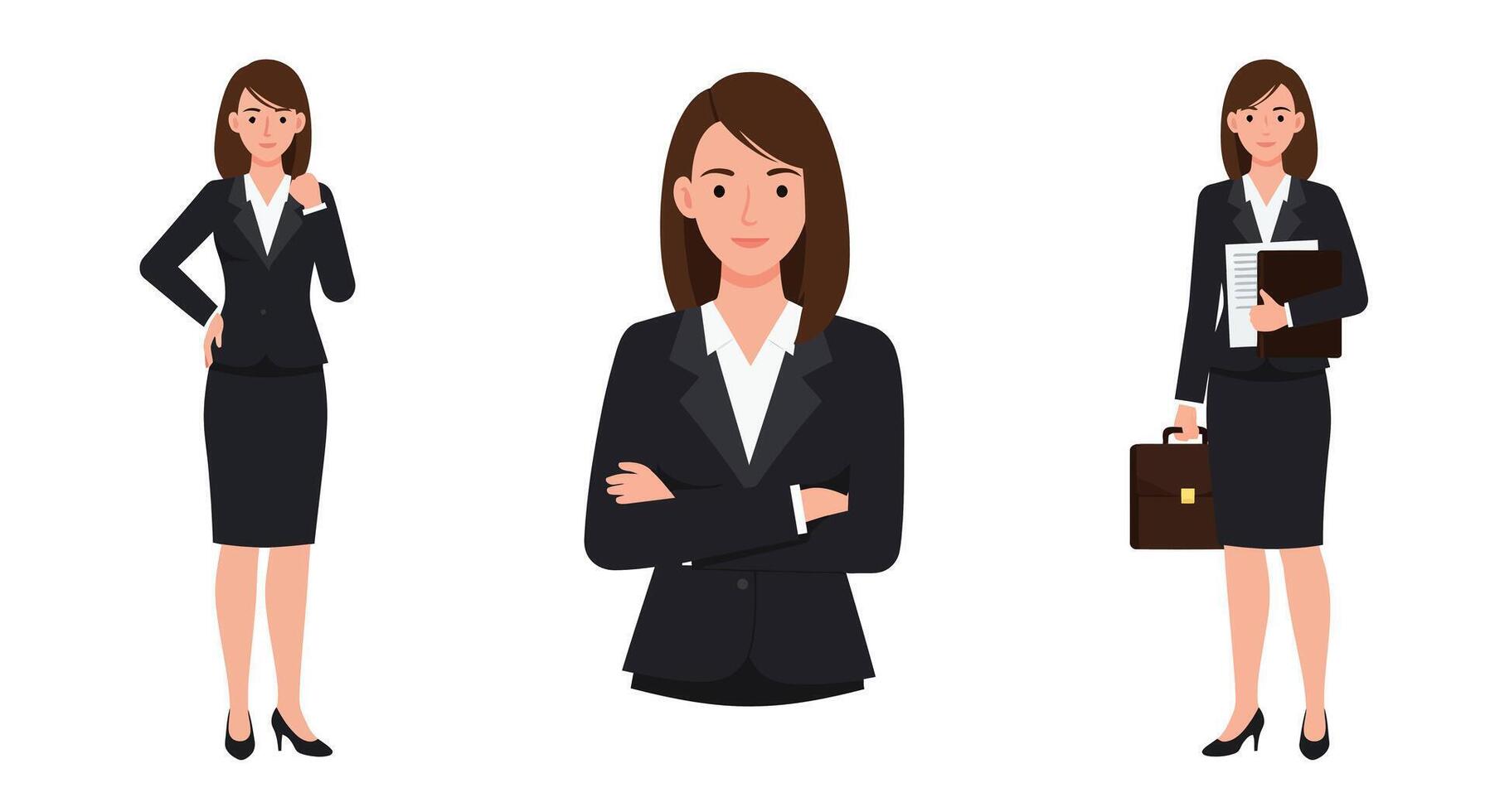 Businesswoman in different poses showcasing confidence in minimal illustration vector