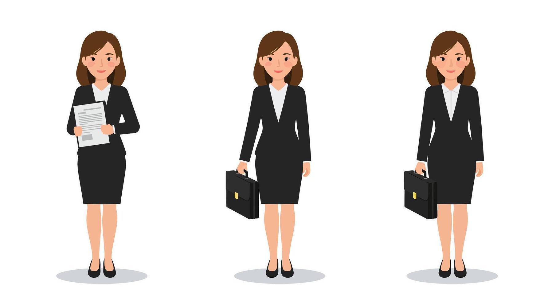 Businesswoman transitioning from documents to briefcase in flat art vector