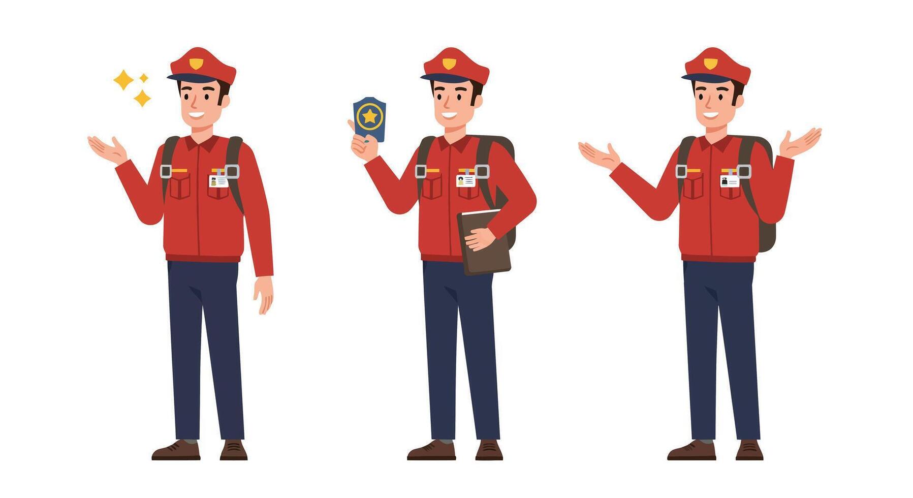 Police officer character design in flat style showcasing various expressions in art vector
