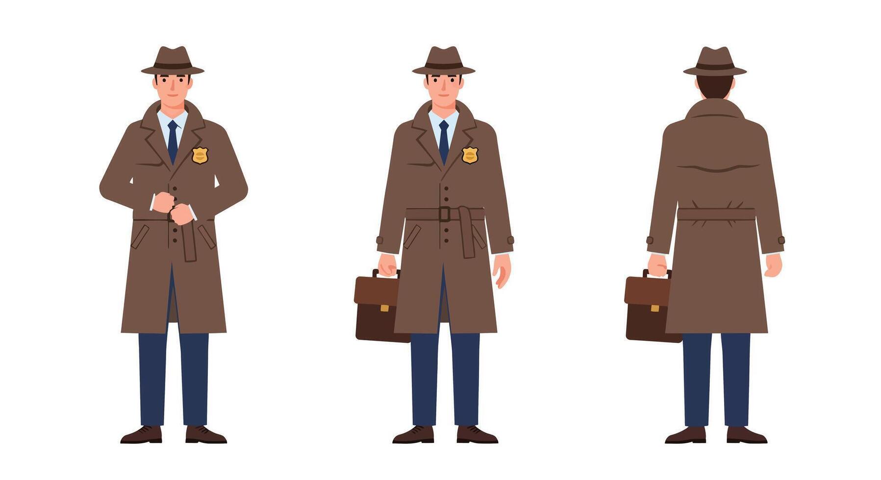 Detective character transformation in flat style art with detailed features and minimal colors vector