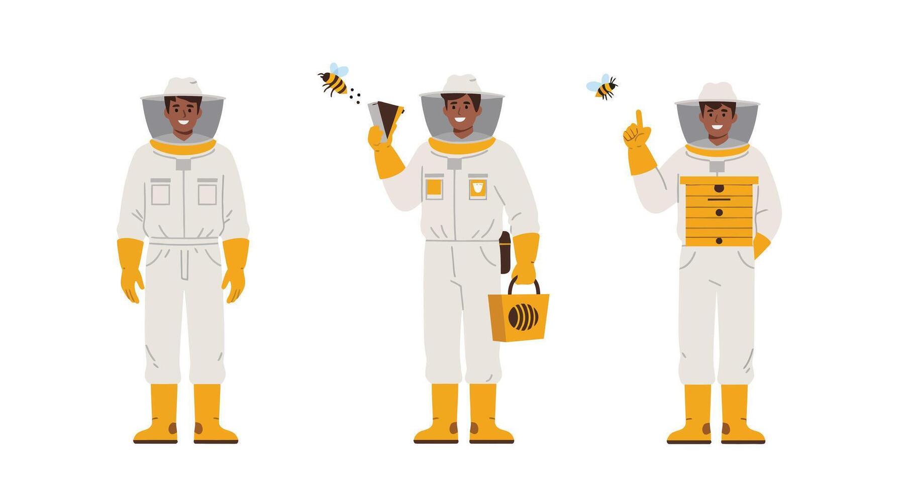 Beekeeper character transformation in flat, minimal illustration vector