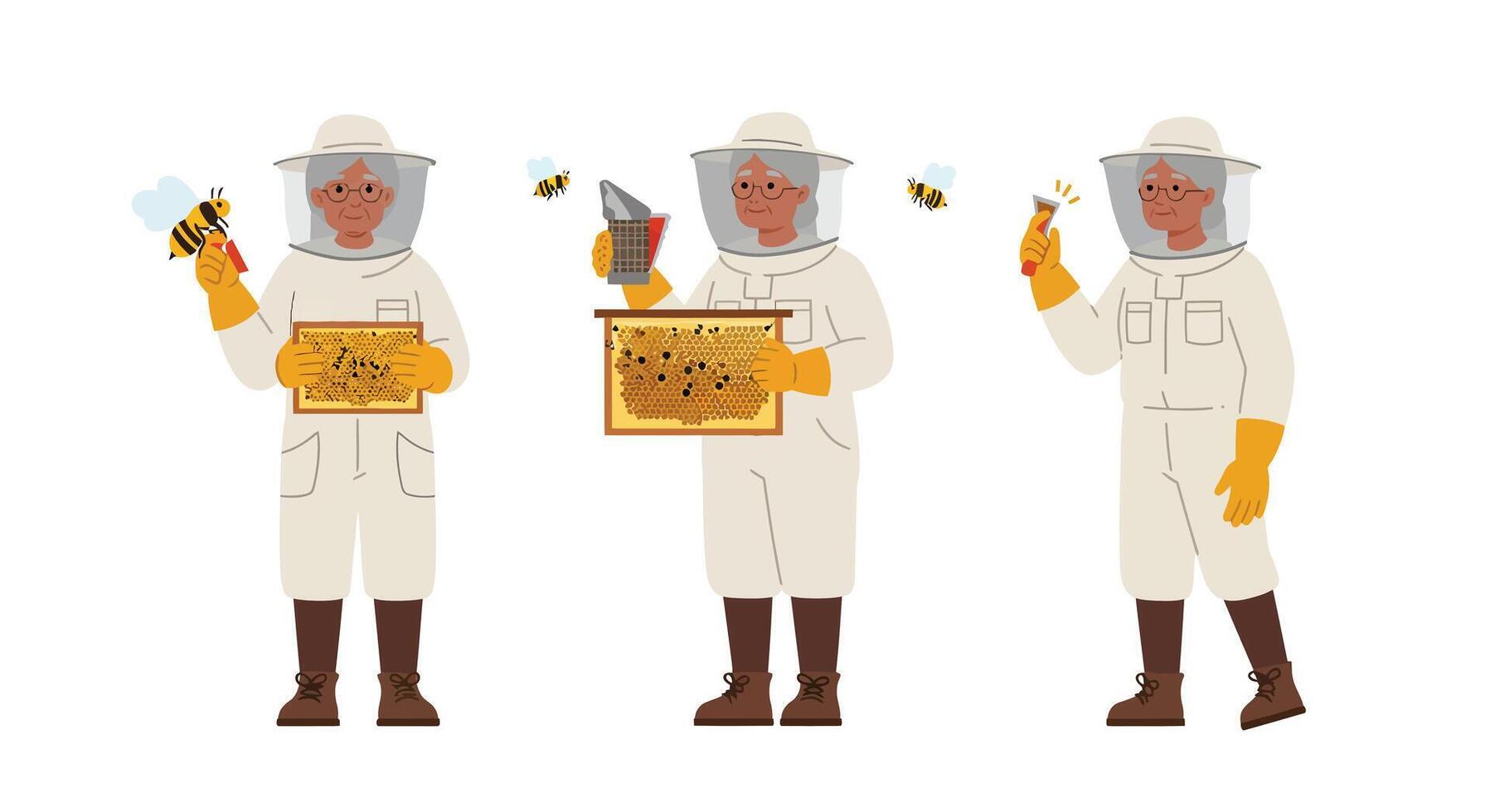 Beekeeper holding equipment in flat design style illustration vector