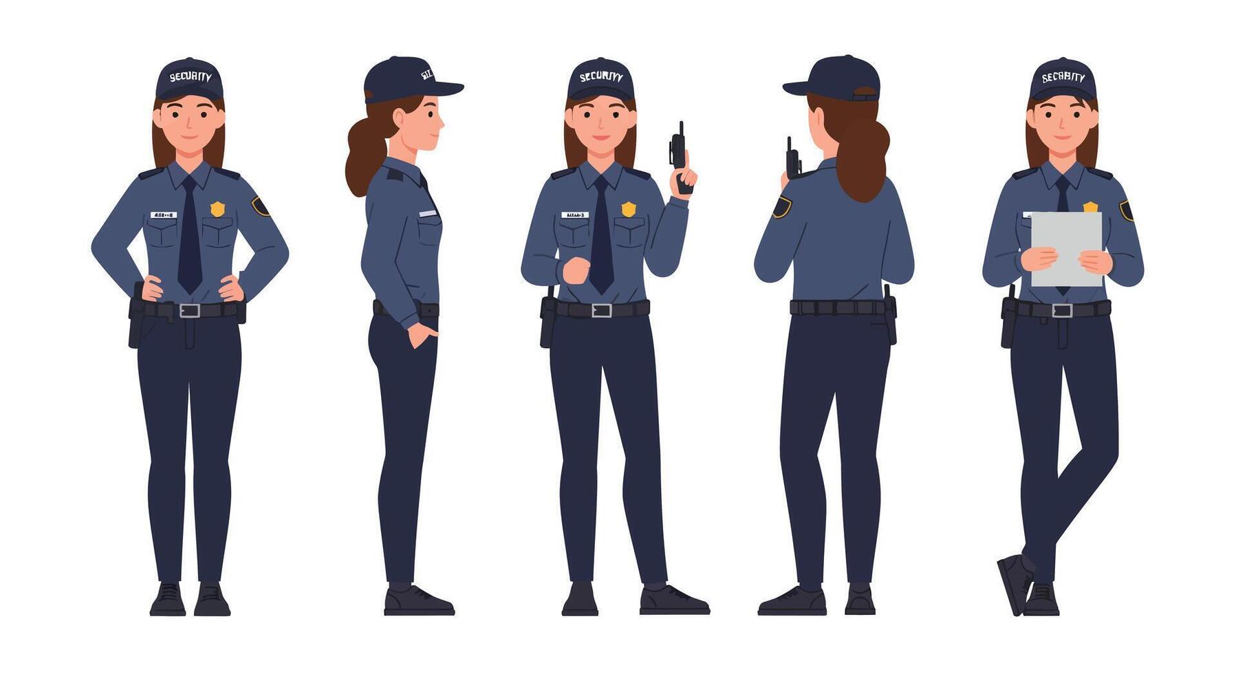 Police officer character design in flat style showcasing multiple poses illustration cbg vector