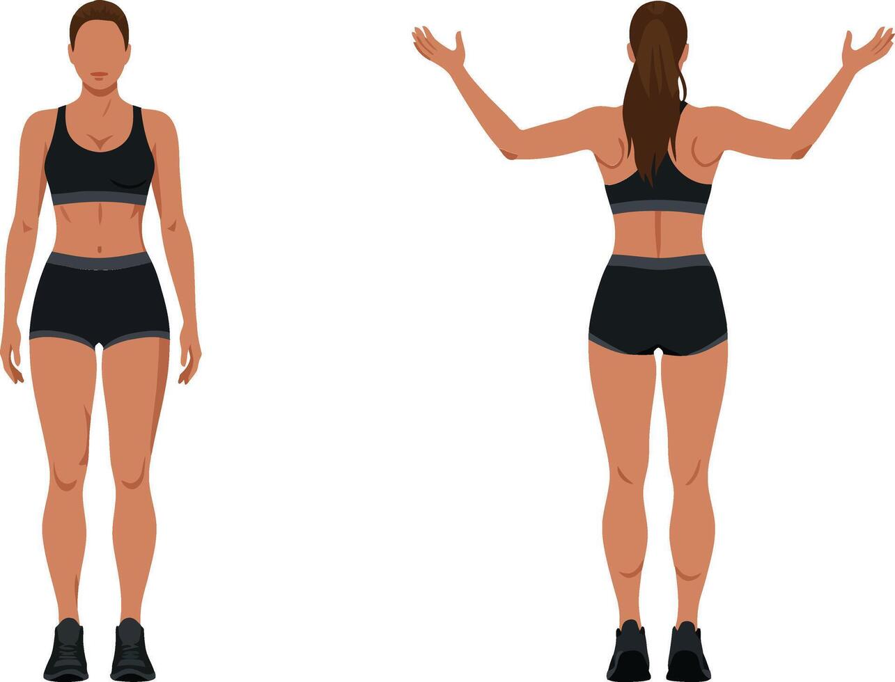 Front and back view of athletic woman in flat illustration vector