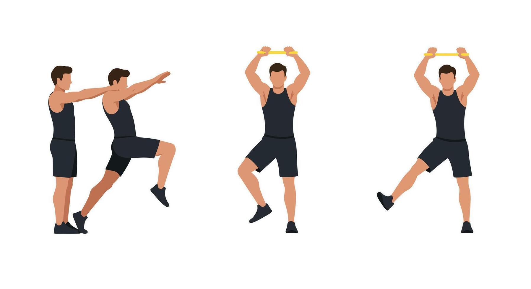 Fitness exercise sequence with a person using weights in flat art vector