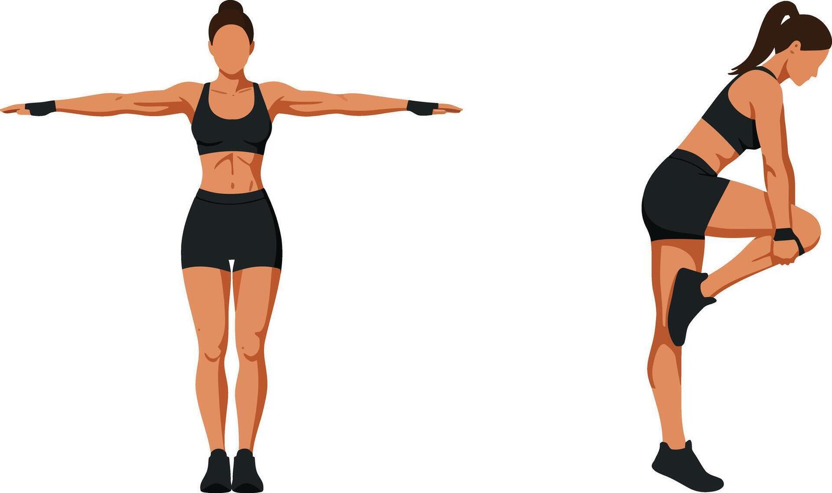 Female fitness model demonstrating stretching routine in minimal design illustration vector