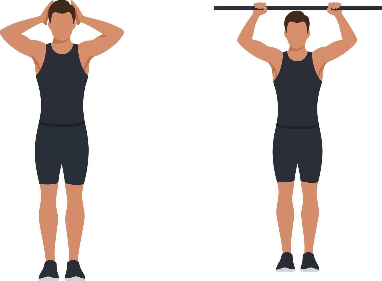 Fitness exercise transition from overhead press to squat position in minimal illustration vector