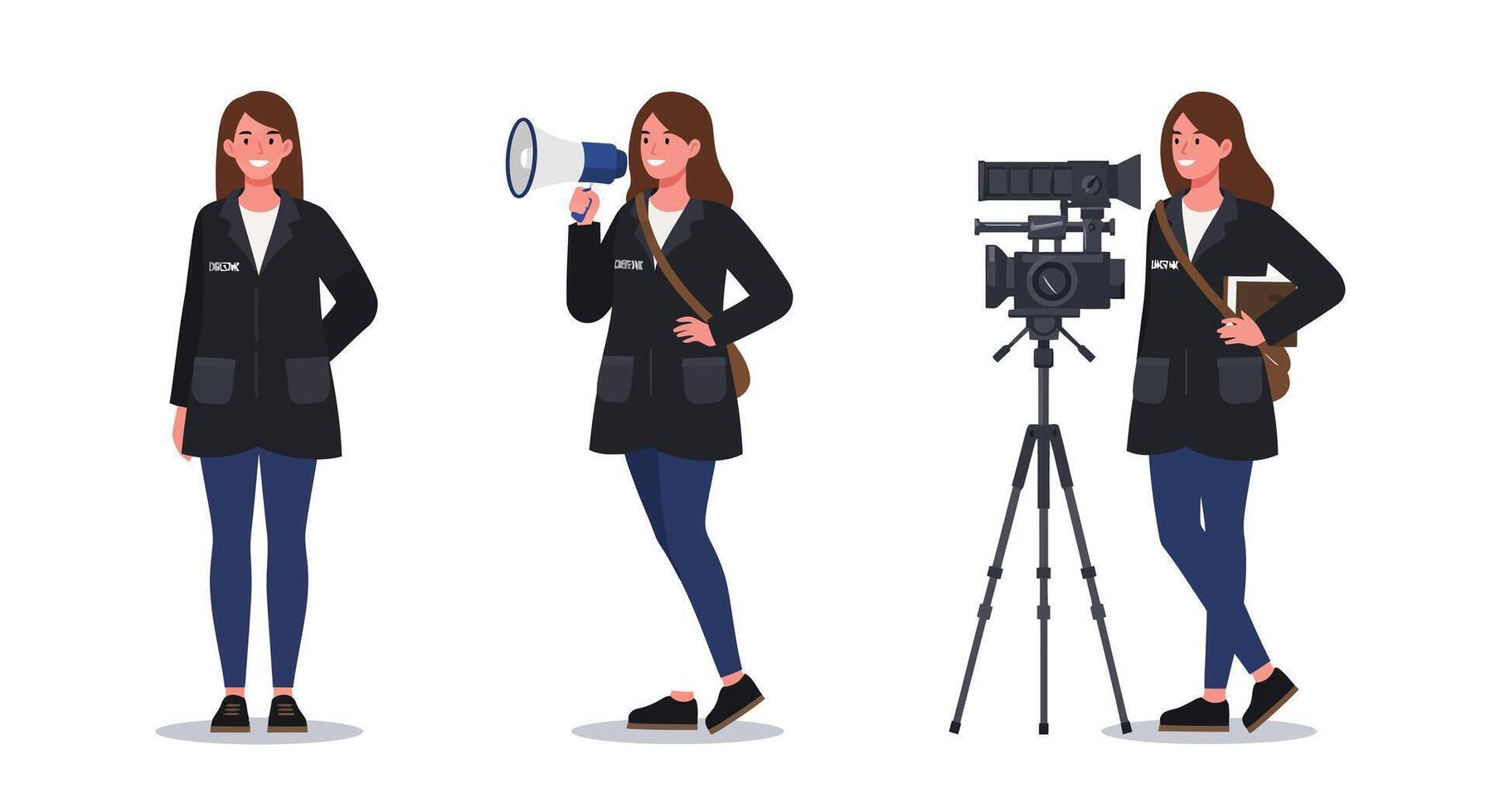 Woman holding a megaphone transitioning to a camera in flat illustration vector