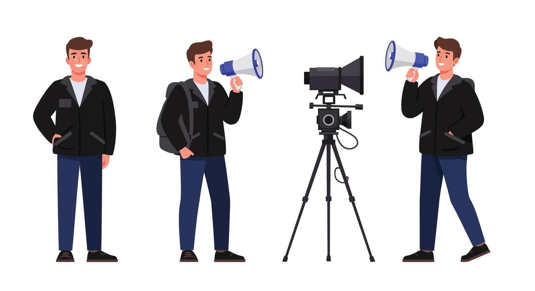 Young man with megaphone in flat art style showcasing communication and expression vector