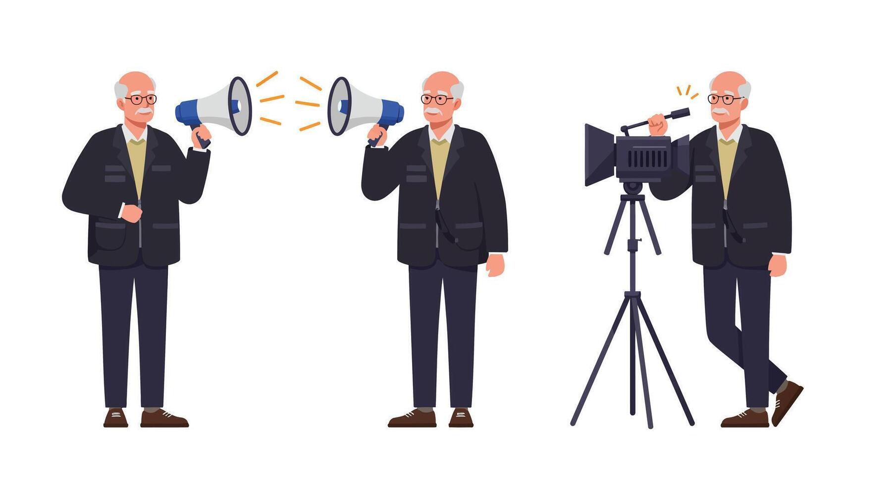 Person Using Megaphones Transitioning to Camera Setup in Flat Art vector