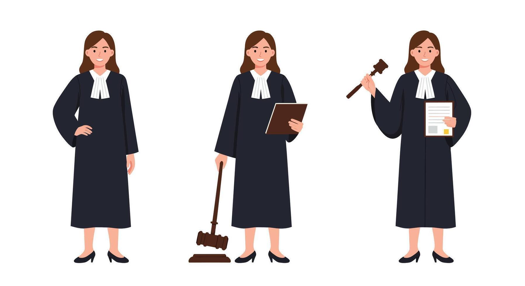 Judge character in flat design showcasing three stages of action in art vector