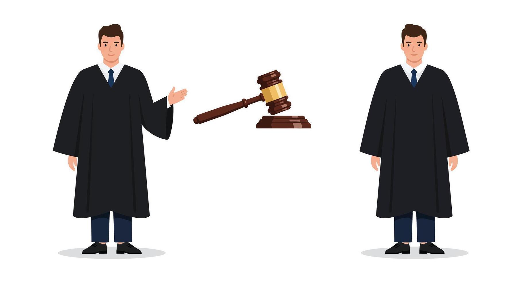 Judge character in black robe gesturing with gavel detailed illustration vector